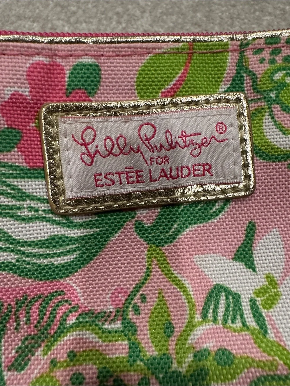 Lilly Pulitzer Pink Floral Cosmetic Pouch with Green Accents